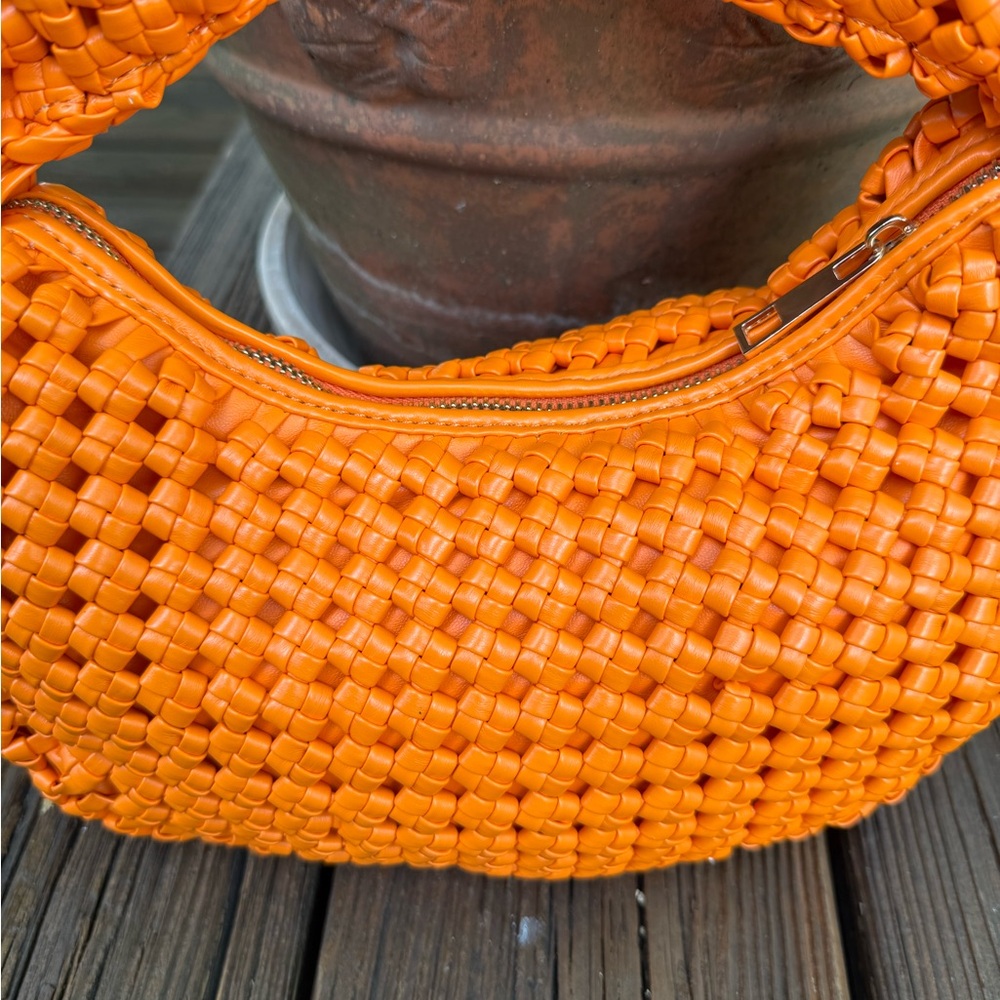 Anthropologie Woven Orange Mini Handle Bag - Picture 2 of 4